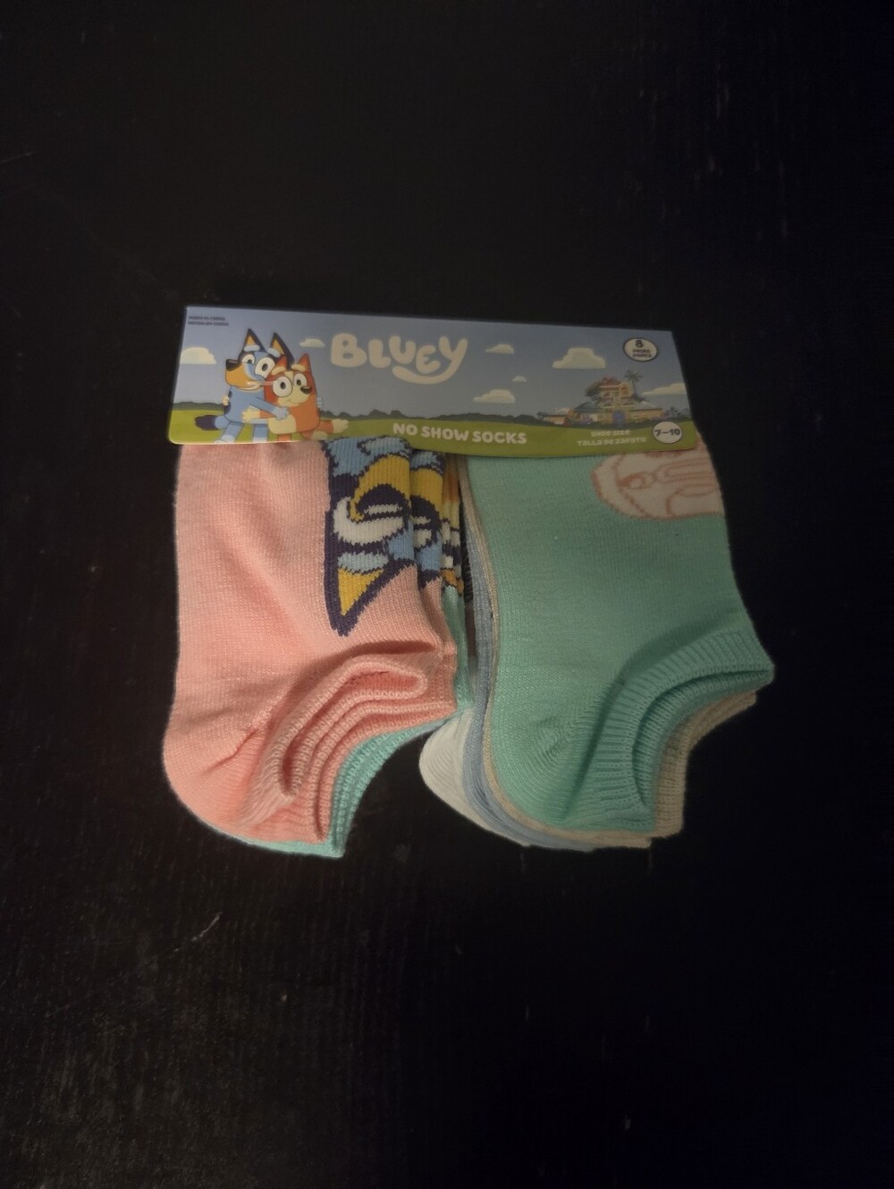 Bluey Kids No-Show Socks - Pink & Teal - 5-Pack